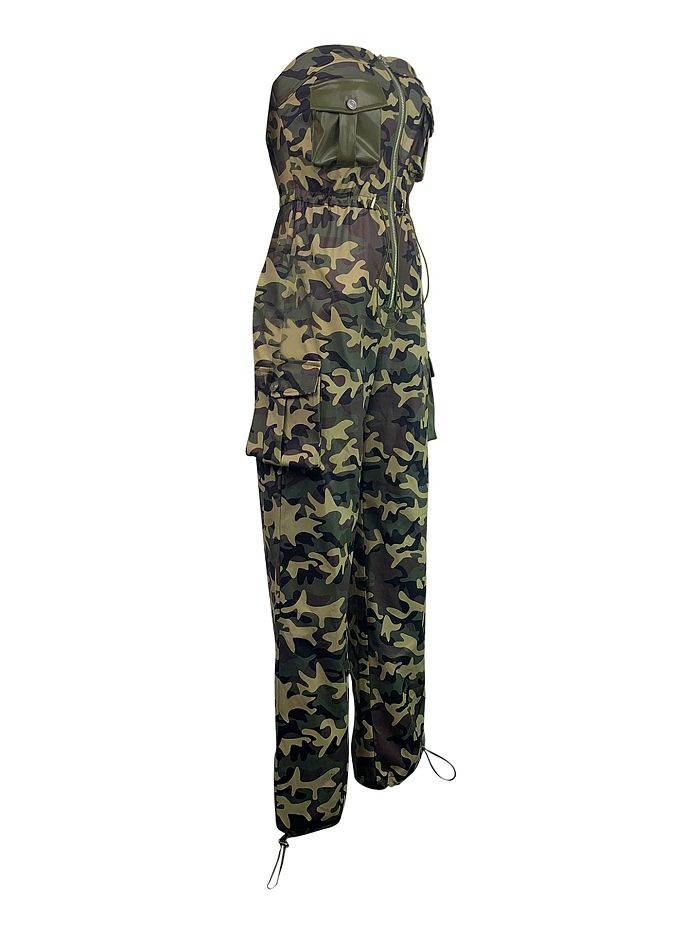SUPER WHOLESALE | Camo Waist Drawstring Jumpsuit