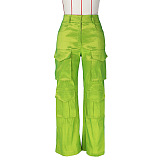 SUPER WHOLESALE | Elastic Fabric Cargo Pants in Green