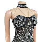 SUPER WHOLESALE | Halter Feather Hem Party Romper