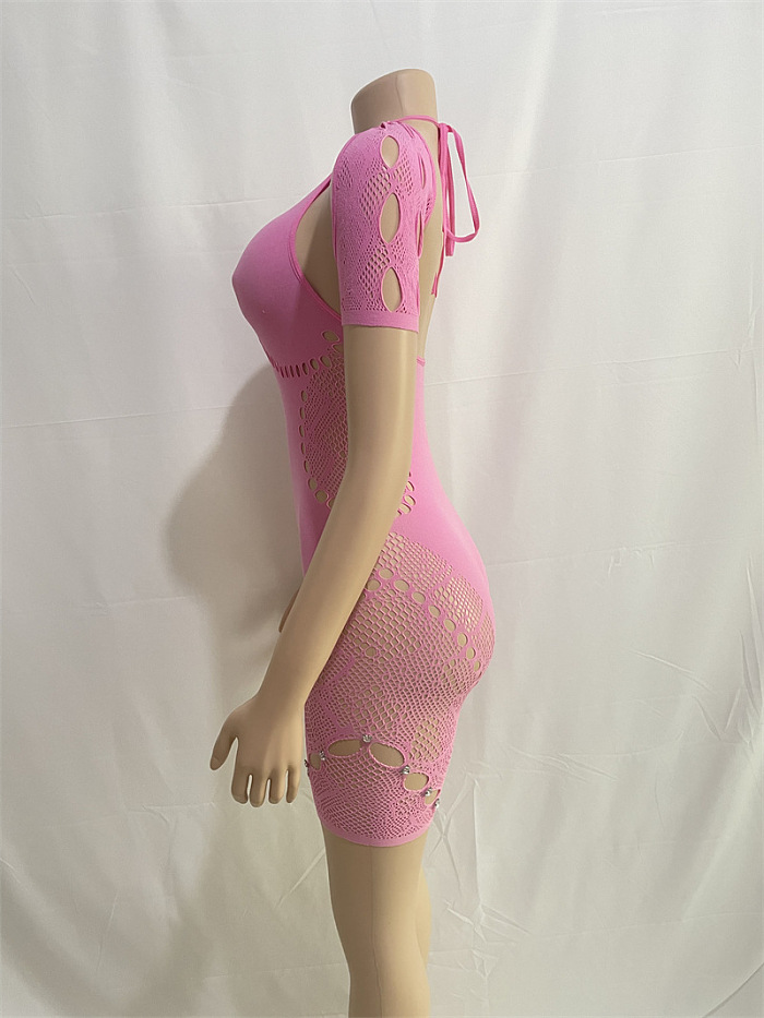 SUPER WHOLESALE | Elasctic Cut Out Sexy Lace Patchwork Back Tied Romper