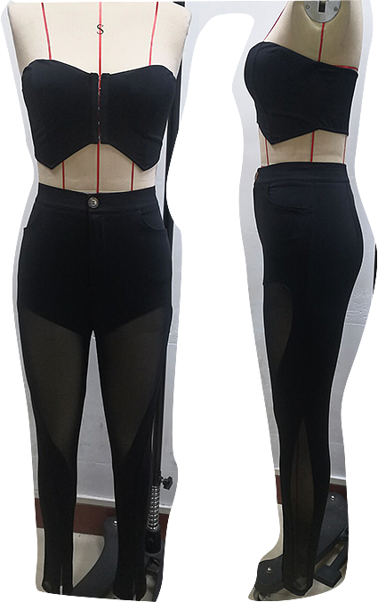 SUPER WHOLESALE | Chiffon Patchowrk Split Bottom Pants & Badeau Set