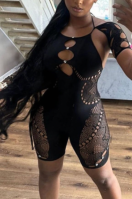 SUPER WHOLESALE | Elasctic Cut Out Sexy Lace Patchwork Back Tied Romper