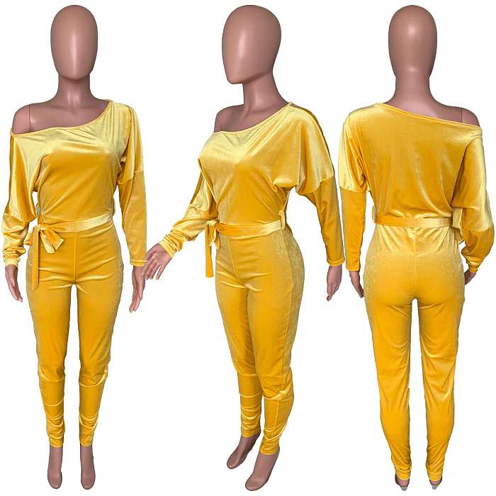 SUPER WHOLESALE | Velvet Bat Shoulder Jumpsuit