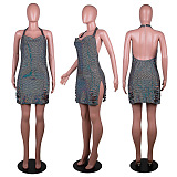 SUPER WHOLESALE | Bling Bling Open Back Sequins Halter Dress
