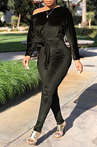 SUPER WHOLESALE | Velvet Bat Shoulder Jumpsuit
