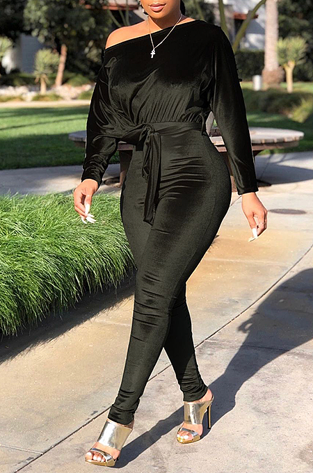 SUPER WHOLESALE | Velvet Bat Shoulder Jumpsuit