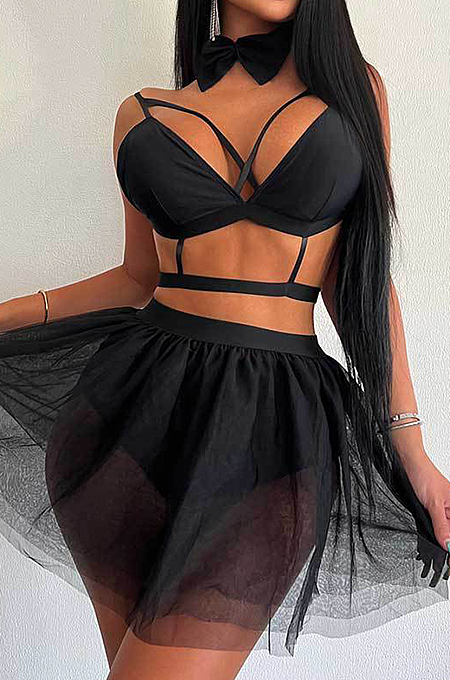SUPER WHOLESALE | Chiffon See-through Skirt Set( with Tied-bow)