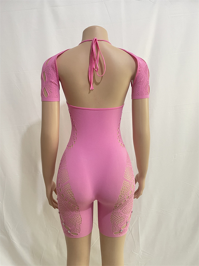 SUPER WHOLESALE | Elasctic Cut Out Sexy Lace Patchwork Back Tied Romper