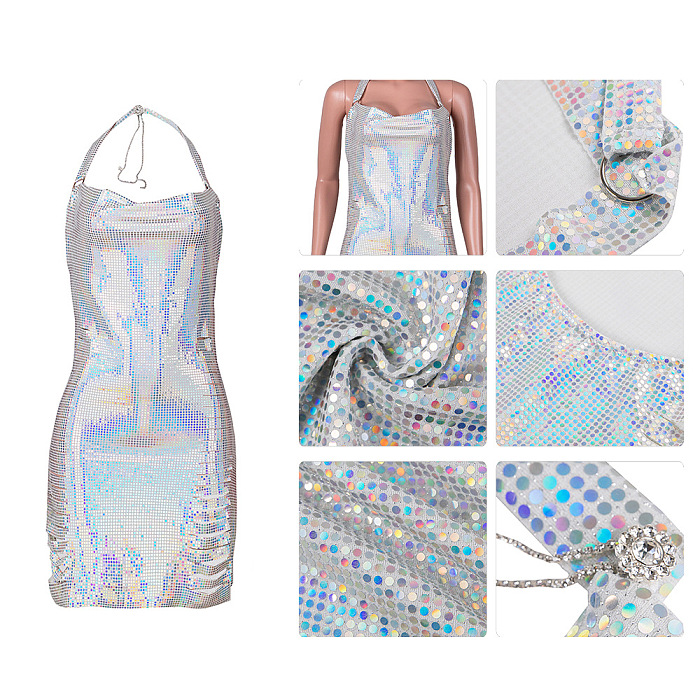 SUPER WHOLESALE | Bling Bling Open Back Sequins Halter Dress