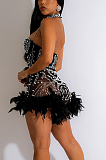 SUPER WHOLESALE | Halter Feather Hem Party Romper