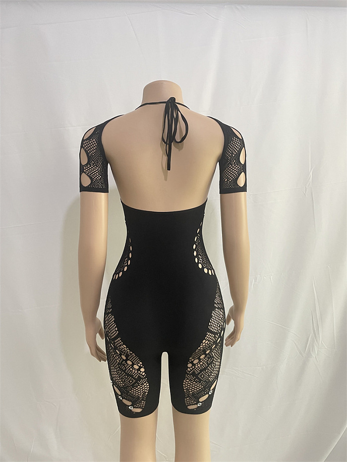 SUPER WHOLESALE | Elasctic Cut Out Sexy Lace Patchwork Back Tied Romper