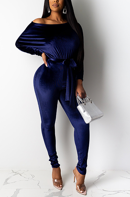 SUPER WHOLESALE | Velvet Bat Shoulder Jumpsuit