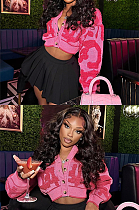 SUPER WHOLESALE | Two Tones Knitted V-Neck Crop Coat in Pink