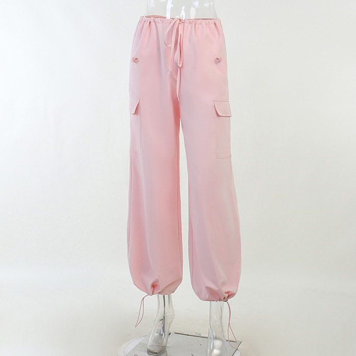 SUPER WHOLESALE | Solid Cargo Pants with Drawstring Bottom