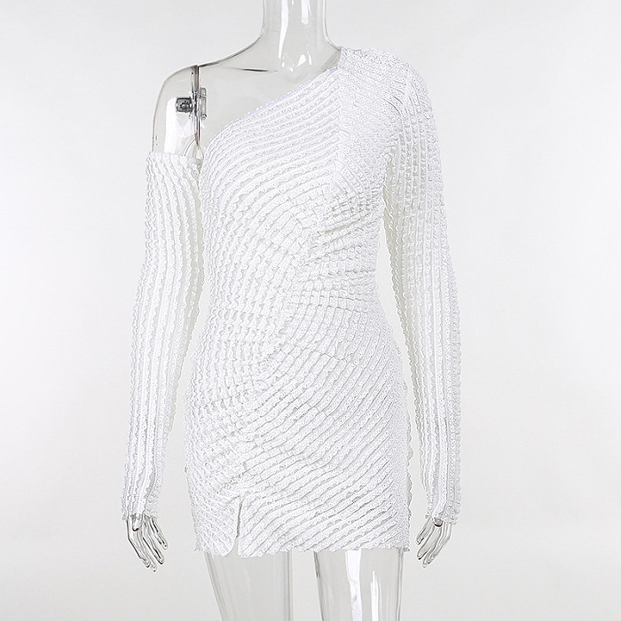 SUPER WHOLESALE | Wave Texture One Shoulder Mini Dress