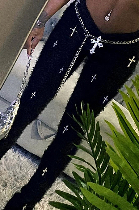 SUPER WHOLESALE | Woolen Pants with Crosses Deco