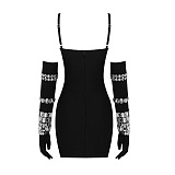 SUPER WHOLESALE | Rhinestone Deco High Quality Maxi Dress with Gloves