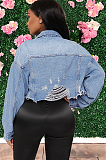 SUPER WHOLESALE | Denim Color Distress Hem Crop Jacket Top