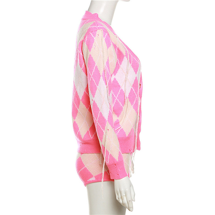SUPER WHOLESALE | Geometric Kniited Garment Top & Shorts
