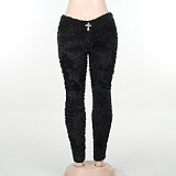 SUPER WHOLESALE | Woolen Pants with Crosses Deco