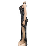 SUPER WHOLESALE | Off-shoulder Side Split Rhinestone Long Dress
