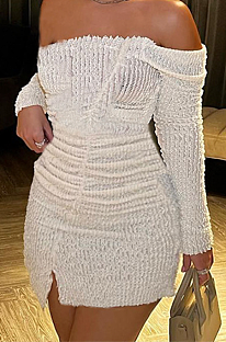 SUPER WHOLESALE | Wave Texture One Shoulder Mini Dress