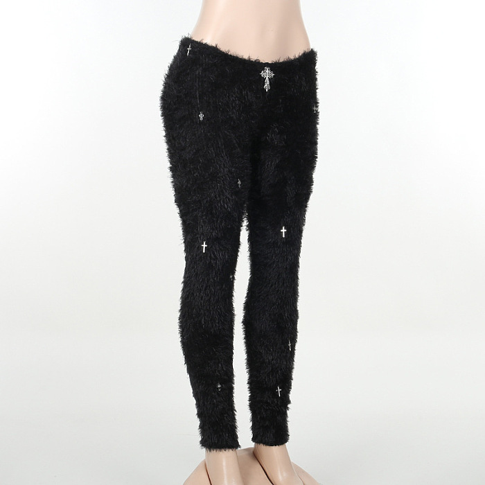 SUPER WHOLESALE | Woolen Pants with Crosses Deco