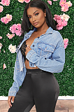 SUPER WHOLESALE | Denim Color Distress Hem Crop Jacket Top