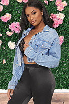 SUPER WHOLESALE | Denim Color Distress Hem Crop Jacket Top