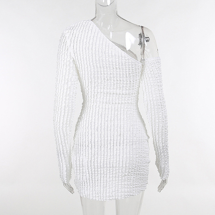 SUPER WHOLESALE | Wave Texture One Shoulder Mini Dress