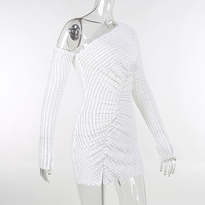 SUPER WHOLESALE | Wave Texture One Shoulder Mini Dress
