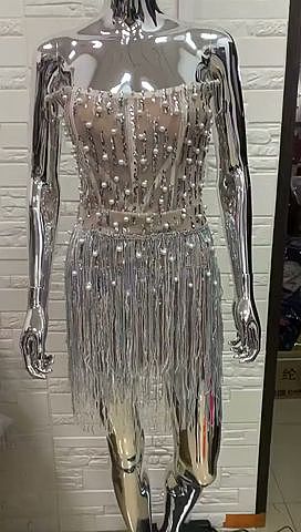 SUPER WHOLESALE | Tassel Hem Off Shoulder Badeau Mini Dress with Pearl Deco