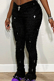 SUPER WHOLESALE | Woolen Pants with Crosses Deco