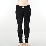 SUPER WHOLESALE | Woolen Pants with Crosses Deco