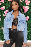 SUPER WHOLESALE | Denim Color Distress Hem Crop Jacket Top