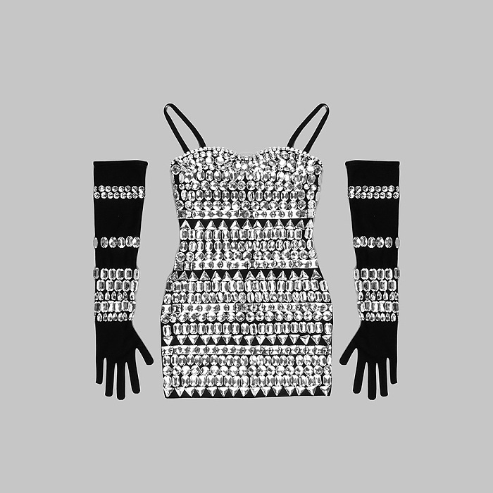 SUPER WHOLESALE | Rhinestone Deco High Quality Maxi Dress with Gloves