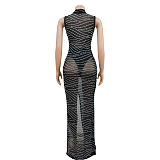 SUPER WHOLESALE | Off-shoulder Side Split Rhinestone Long Dress