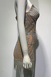 SUPER WHOLESALE | Tassel Hem Rhinestone Deco Dress