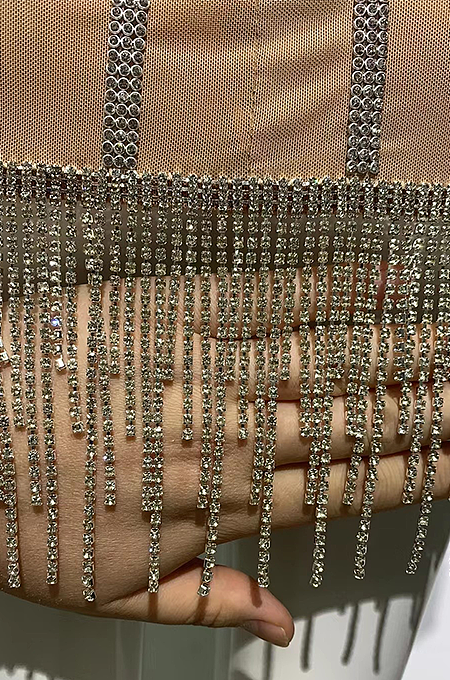 SUPER WHOLESALE | Tassel Hem Rhinestone Deco Dress