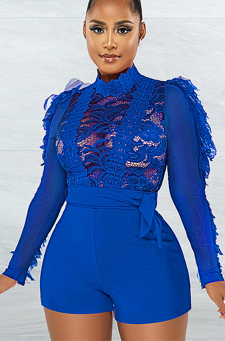 SUPER WHOLESALE | Long Sleeve Lace Patchwork Romper