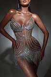 SUPER WHOLESALE | Tassel Hem Rhinestone Deco Dress