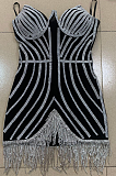 SUPER WHOLESALE | Tassel Hem Rhinestone Deco Dress