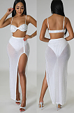 SUPER WHOLESALE | Rhinestone Deco Split Skirt Set with Bra Top