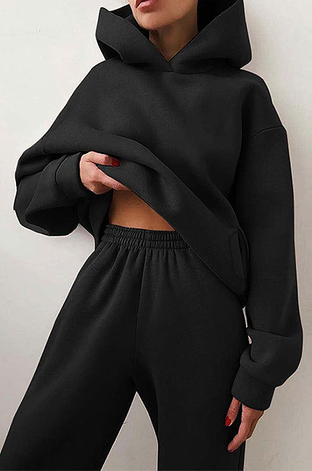 SUPER WHOLESALE | Hoodie Top with Jogging Pants in Solid