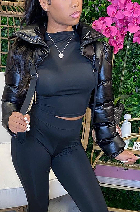 SUPER WHOLESALE | Stand-up Neck Puffy Crop Jacket Top