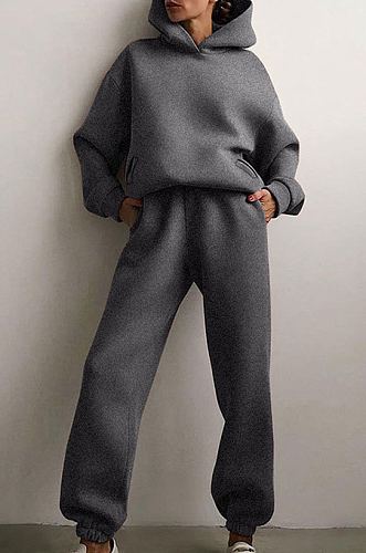SUPER WHOLESALE | Hoodie Top with Jogging Pants in Solid
