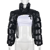 SUPER WHOLESALE | Stand-up Neck Puffy Crop Jacket Top