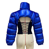 SUPER WHOLESALE | Stand-up Neck Puffy Crop Jacket Top