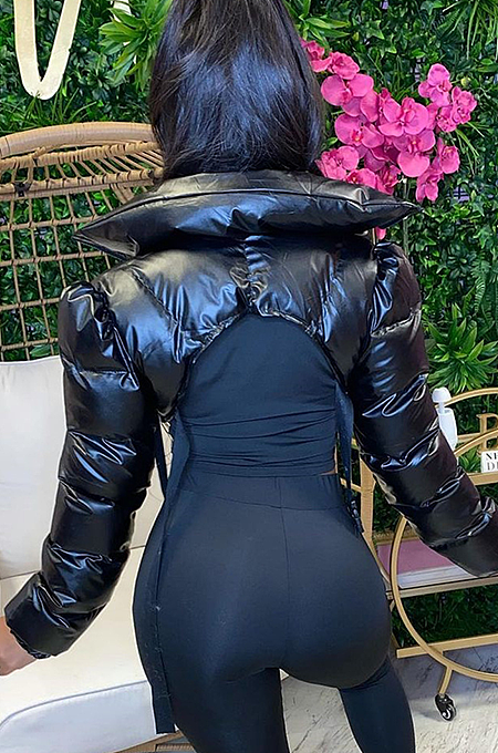 SUPER WHOLESALE | Stand-up Neck Puffy Crop Jacket Top
