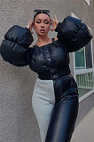 SUPER WHOLESALE | Lantern Sleeve Strap Off Shoulder Button Up Top